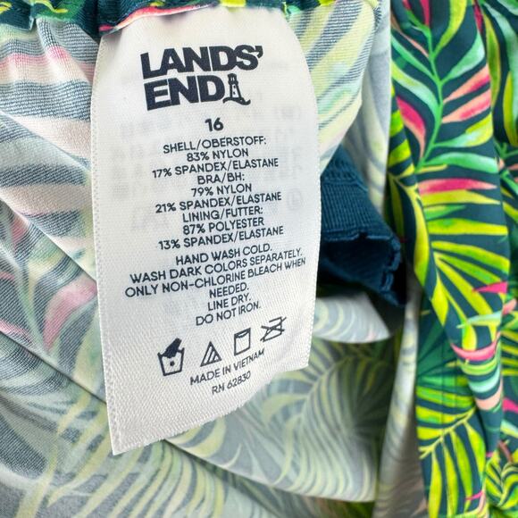 Lands' End Baltic Teal Multi Palm Chlorine Resistant Underwired Tankini Top 16 - Picture 7 of 7